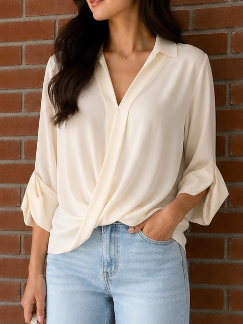 Topshop Ivory Twist-Front Blouse